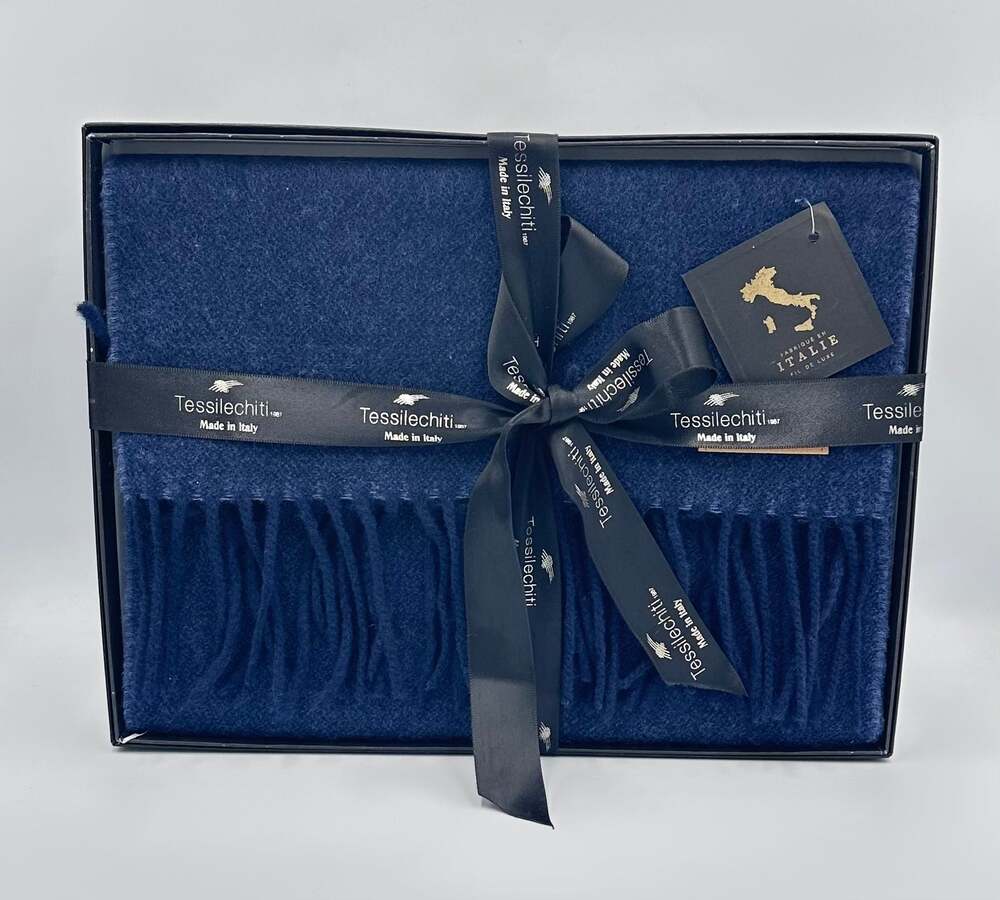 ASHMERE WOOL ITALY SCARF TESSILECHITI BLUE GIFT BOX $295 NWT